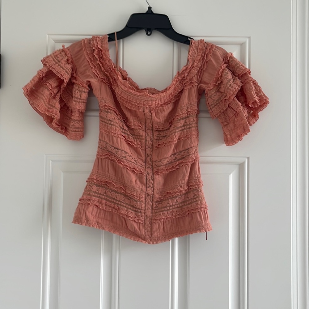 Cinq a sept used lace print off the shoulder side zip top